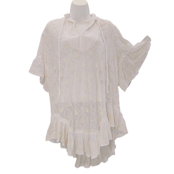 Anthropologie The Deco Tunic Sheer Lace Dress Cover-Up Tie Back Ivory Womens S - Picture 3 of 10